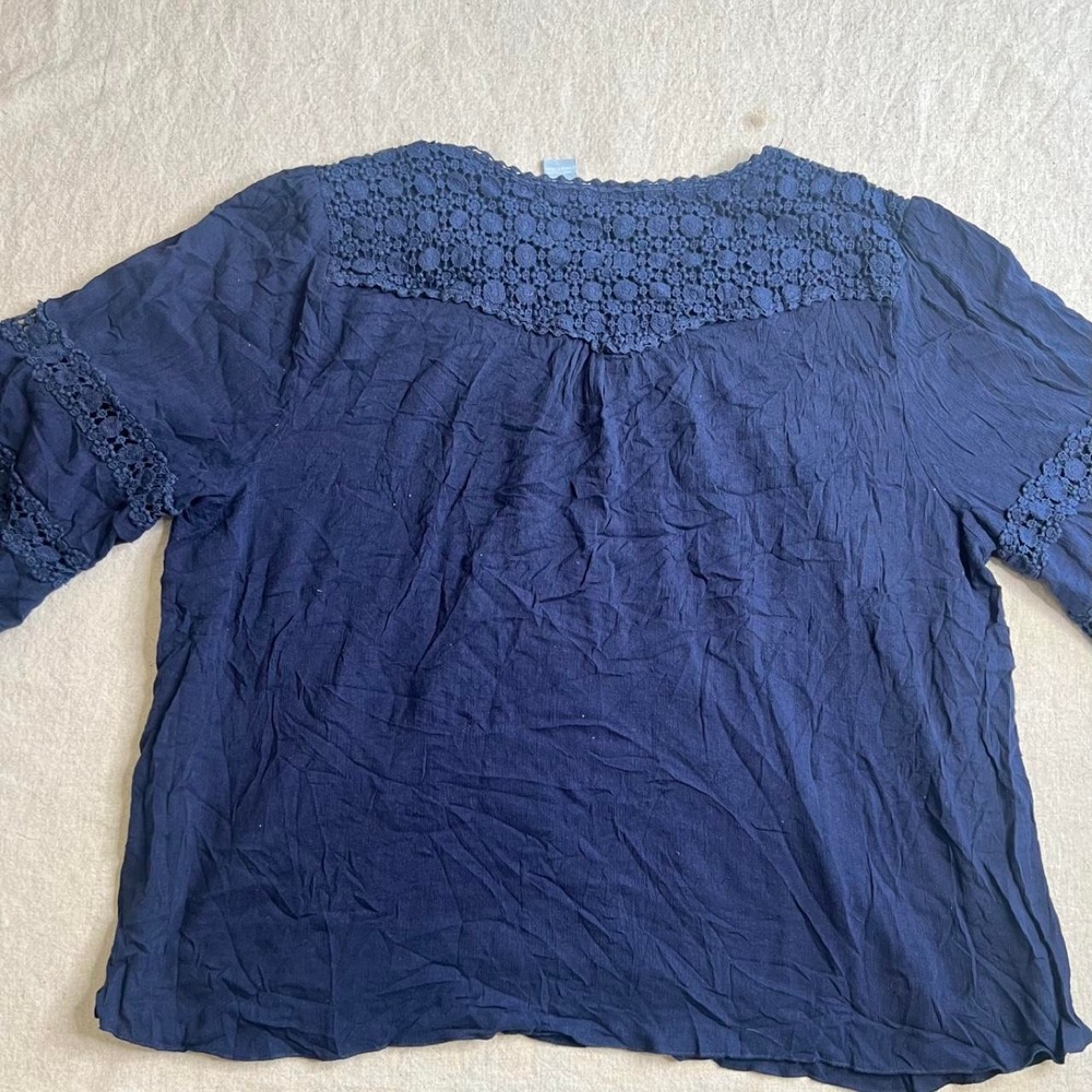 Liz & Me Navy Blue Lace Trim Blouse Boho Cotton Top Womens 3X